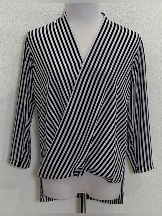 MICHAEL Michael Kors Tops - MICHAEL Michael Kors Draped Wrap Front Top XS Black White Stripe Blouse Tunic MK